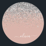 Blush Pink Rose Gold Silver Glitter Monogram Classic Round Sticker<br><div class="desc">Blush Pink - Rose Gold Silver Faux Foil Metallic Sparkle Glitter Brushed Metal Monogram Name and Initial Paper Party Sticker Address Labels. This makes the perfect sweet 16 birthday,  wedding,  bridal shower,  anniversary,  baby shower or bachelorette party gift for someone that loves glam luxury and chic styles.</div>