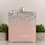 Blush Pink Rose Gold Silver Glitter Monogram Hip Flask<br><div class="desc">Rose Gold - Blush Pink and Silver Faux Foil Metallic Sparkle Glitter Monogram Name and Initial Party Flask. This makes the perfect sweet 16 birthday,  wedding,  bridal shower,  anniversary,  baby shower or bachelorette party gift for someone that loves glam luxury and chic styles.</div>