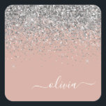 Blush Pink Rose Gold Silver Glitter Monogram Square Sticker<br><div class="desc">Rose Gold - Blush Pink and Silver Sparkle Glitter Brushed Metal Monogram Name Paper Party Sticker Address Labels. This makes the perfect sweet 16 birthday,  wedding,  bridal shower,  anniversary,  baby shower or bachelorette party gift for someone that loves glam luxury and chic styles.</div>