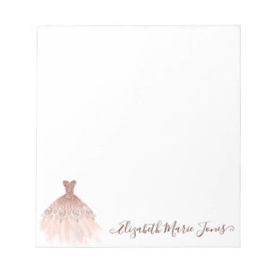 Blush Pink Rose Gold Sparkle Dress Girly Script Notepad
