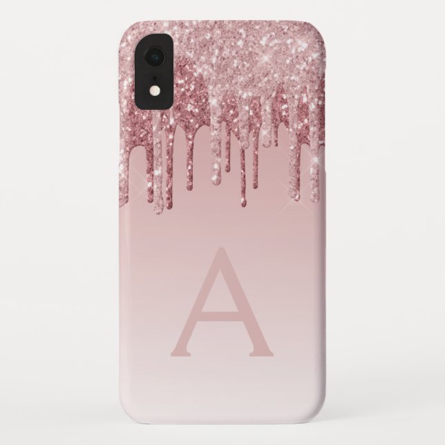 Blush Pink - Rose Gold Sparkle Glitter Monogram Case-Mate iPhone Case (Back)