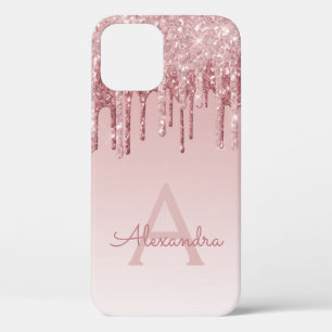 Blush Pink - Rose Gold Sparkle Glitter Monogram iPhone 12 Pro Case