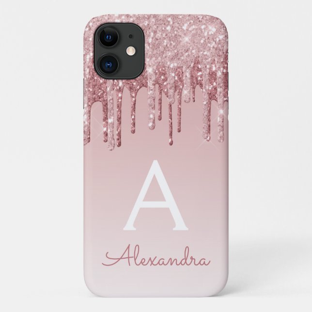 Blush Pink - Rose Gold Sparkle Glitter Monogram Case-Mate iPhone Case (Back)