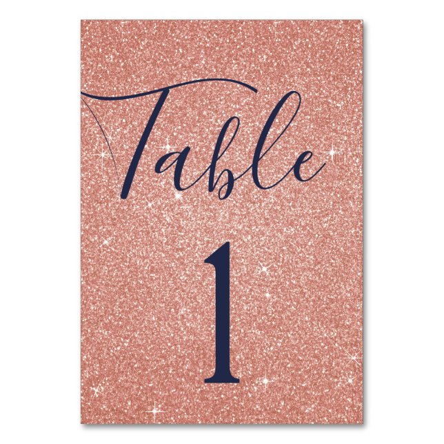 Blush Pink - Rose Gold Sparkle Table Number (Front)