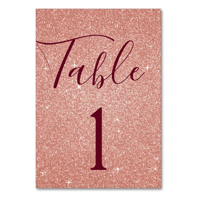 Blush Pink - Rose Gold Sparkle Table Number (Front)