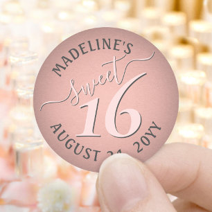 Blush Pink Rose Gold Sweet 16 Birthday Party Favou Classic Round Sticker