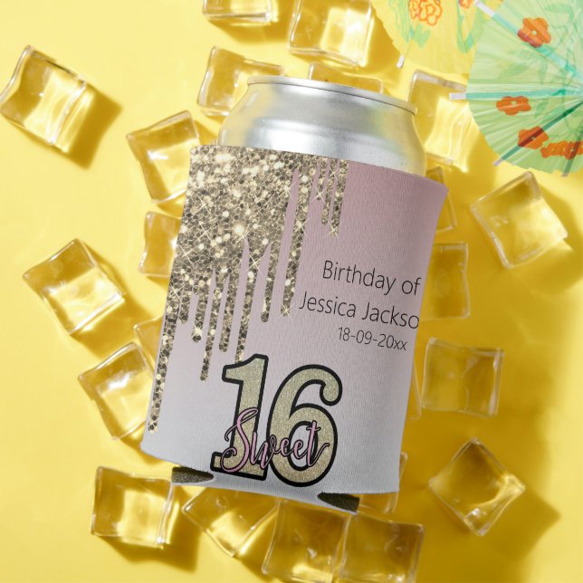 Blush Pink  Rose Gold Sweet Sixteen Can Cooler (In Situ Summer)