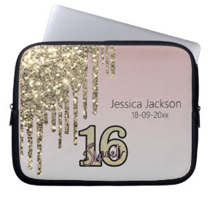 Blush Pink  Rose Gold Sweet Sixteen Laptop Sleeve