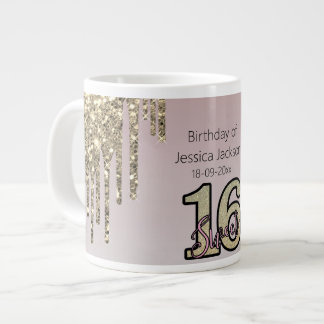 Blush Pink  Rose Gold Sweet Sixteen Large Coffee Mug