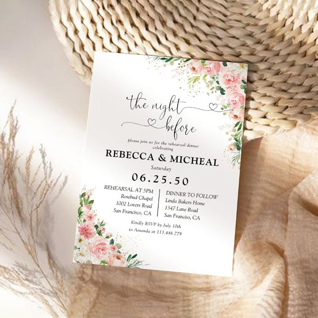 Blush Pink Rose Gold The Night Before Invitation (Creator Uploaded)