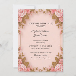 Blush Pink Rose Gold Vine Wedding Invitation