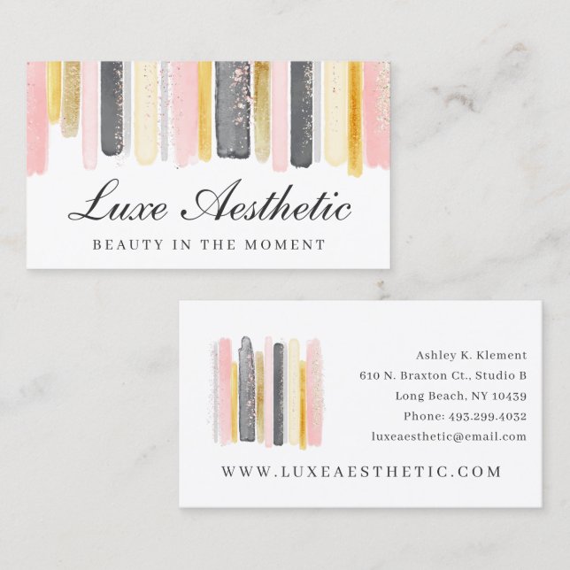 Blush Pink & Rose Gold Watercolor Sparkle Paint Business Card (Front/Back)