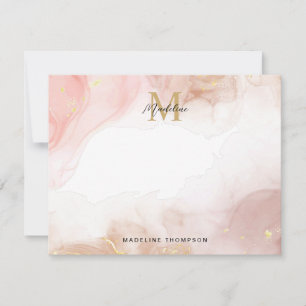 Blush Pink Rose Gold Watercolor Splash Monogram Card