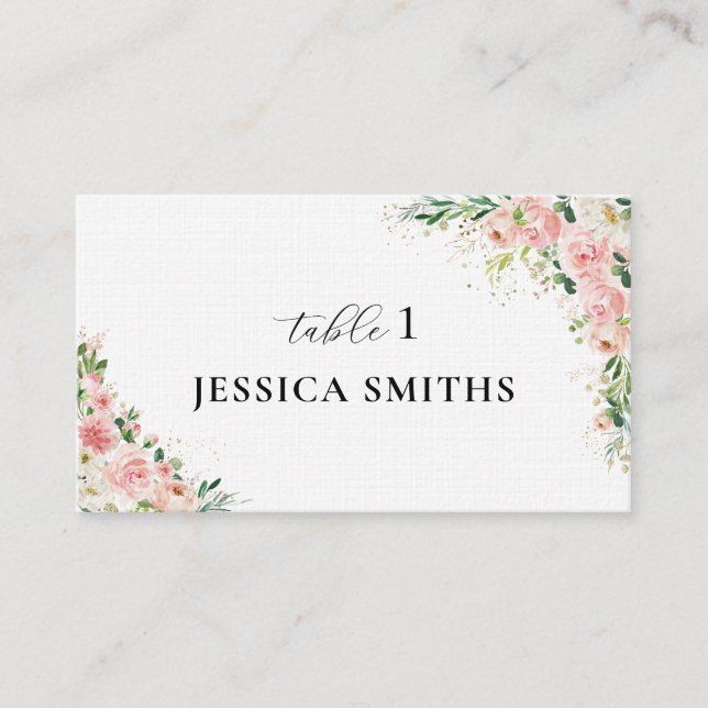 Blush Pink Rose Gold Wedding Ceremony Flat Place Card (Front)