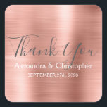Blush Pink | Rose Gold Wedding Favour Thank You Square Sticker<br><div class="desc">Blush Pink | Pink Rose Gold Wedding Seal Favour Thank You Sticker. This sticker can be customised to include your name and wedding date and be used to seal your wedding invitations or favour bags. This rose gold wedding seal sticker is part of the rose gold wedding collection. Please contact...</div>