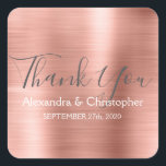 Blush Pink | Rose Gold Wedding Favour Thank You Square Sticker<br><div class="desc">Blush Pink | Pink Rose Gold Wedding Seal Favour Thank You Sticker. This sticker can be customised to include your name and wedding date and be used to seal your wedding invitations or favour bags. This rose gold wedding seal sticker is part of the rose gold wedding collection. Please contact...</div>