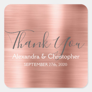 Blush Pink Rose Gold Wedding Favour Thank You Square Sticker