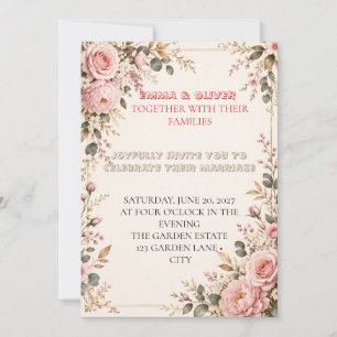 Blush Pink Rose & Gold Wedding Invitation
