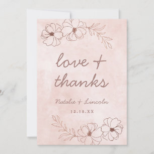 Blush Pink & Rose Gold Wedding Love and Thanks Thank You Card