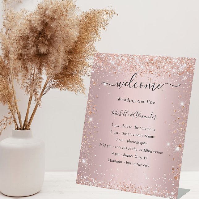 Blush pink rose gold wedding program pedestal sign (Creator Uploaded)