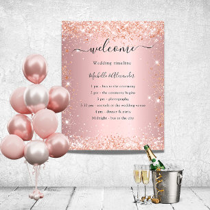 Blush pink rose gold wedding program poster