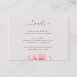 Blush Pink Rose Grey Floral Wedding Hotel Detail Enclosure Card