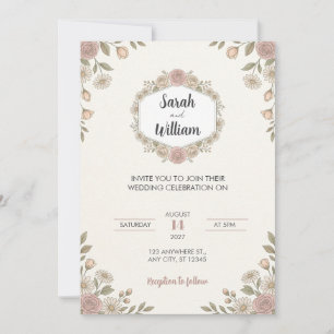 Blush Pink Rose Hexagon Floral Wedding Invitation
