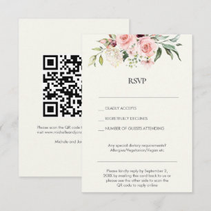 Blush Pink Rose Mail / Online QR Code Wedding RSVP Invitation