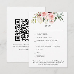 Blush Pink Rose Mail / Online QR Code Wedding RSVP Invitation