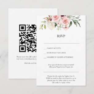 Blush Pink Rose Mail / Online QR Code Wedding RSVP Invitation