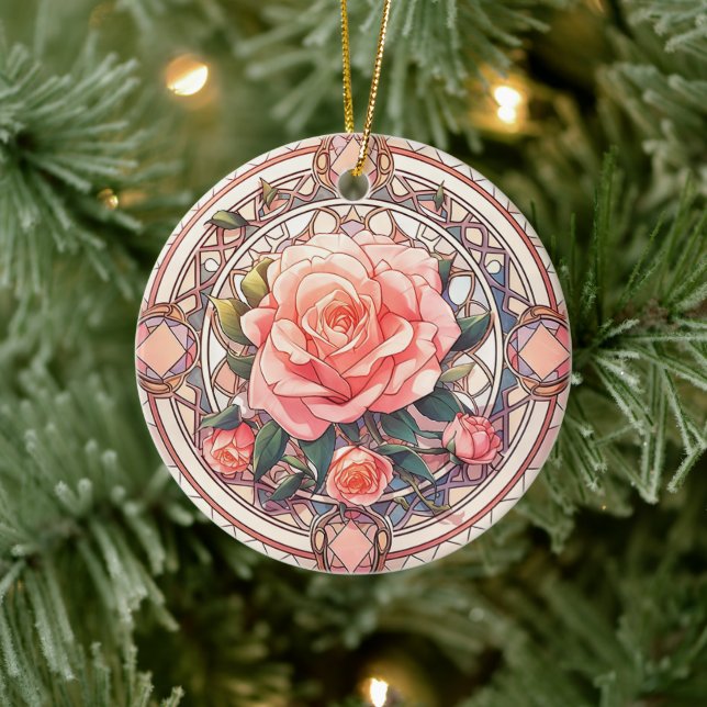 Blush Pink Rose Memorial  Ceramic Tree Decoration (Tree)