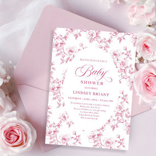 Blush Pink Rose Pattern French Toile Baby Shower  Invitation