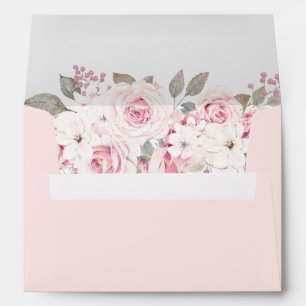 Blush Pink Rose Peony Floral Envelope