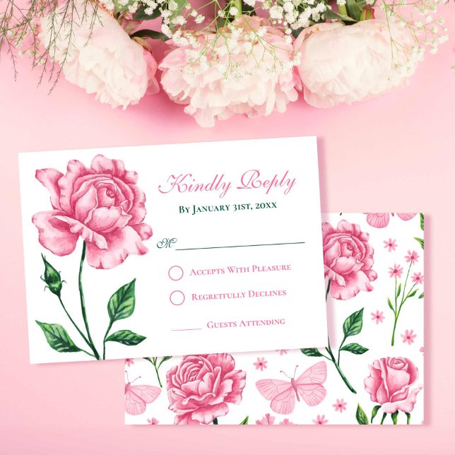 Blush Pink Rose Quinceañera Response Card (Blush Pink Rose Quinceañera Response Card)