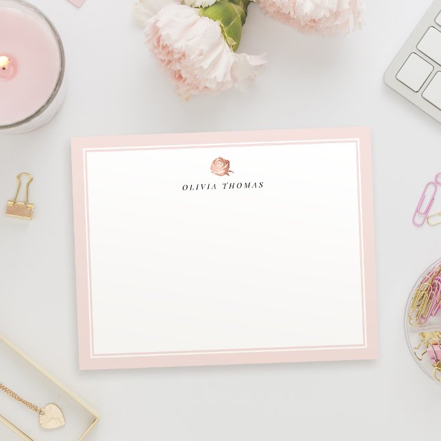 Blush pink rose retro personalised Stationery Card (Blush pink rose retro personalized Stationery Note Card)