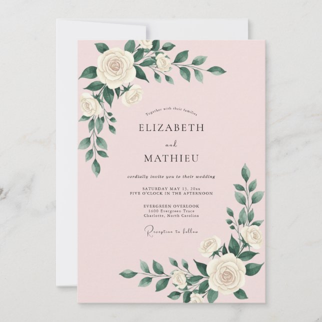 Blush Pink Rose Romantic Wedding Invitation (Front)