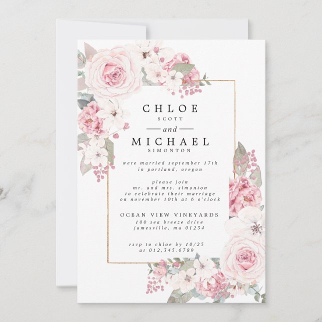 Blush Pink Rose Rustic Floral Wedding Announcement (Front)