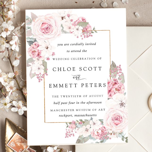 Blush Pink Rose Rustic Floral Wedding Invitation (Creator Uploaded)