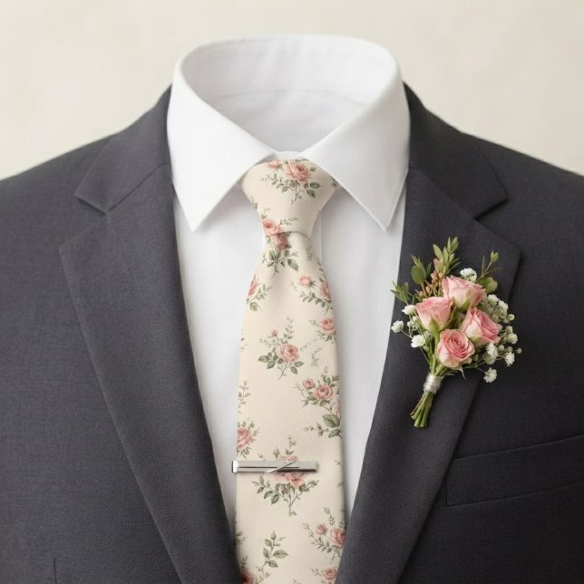 Blush Pink Rose & Sage Green Wedding Tie (Creator Uploaded)