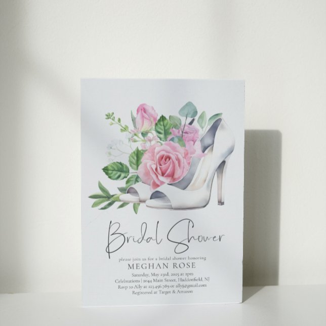 Blush Pink Rose Satin High Heels Bridal Shower Invitation (Creator Uploaded)