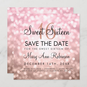 Blush Pink Rose Sweet 16 Birthday Glitter Lights Invitation