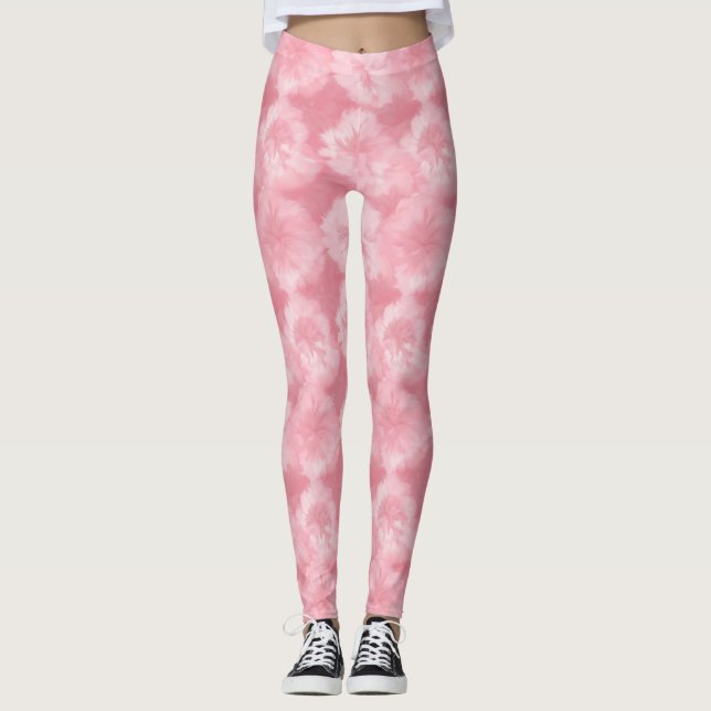 Blush Pink Rose Tie Dye Decorative Leggings (Front)