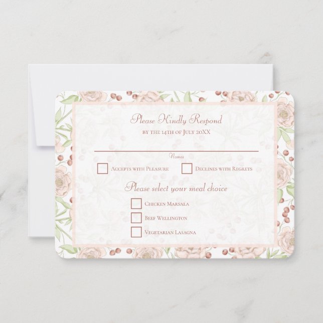 Blush Pink Rose Vintage Wedding RSVP Reply Invitation (Front)