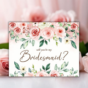 Blush Pink Rose Watercolor Be My Bridesmaid Bridal Invitation