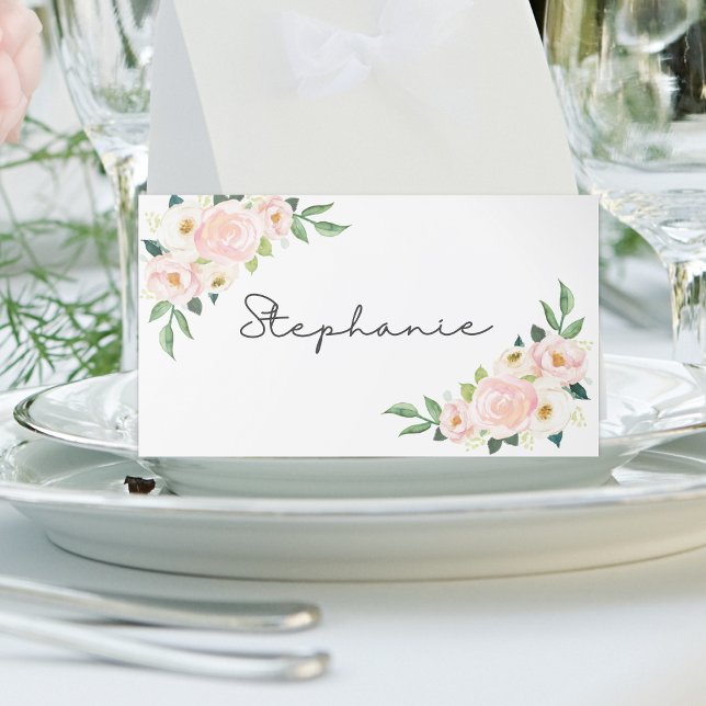Blush Pink Rose Watercolor Botanical Floral Place Card (Creator Uploaded)