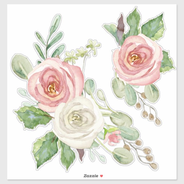 Blush Pink Rose Watercolor Floral w Foliage (Sheet)