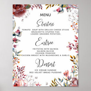 Blush Pink Rose Watercolor Floral Wedding Menus Poster