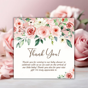 Blush Pink Rose Watercolor Girl Baby Shower Thank You Card