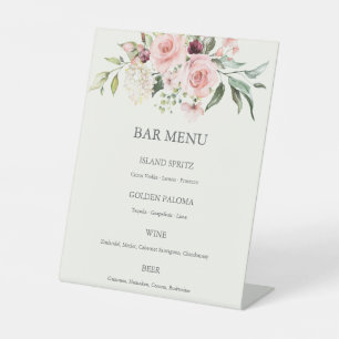 Blush Pink Rose Watercolor Wedding Bar Menu Sign