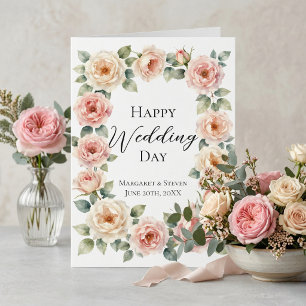 Blush Pink Rose Watercolor Wedding Congratulations Card